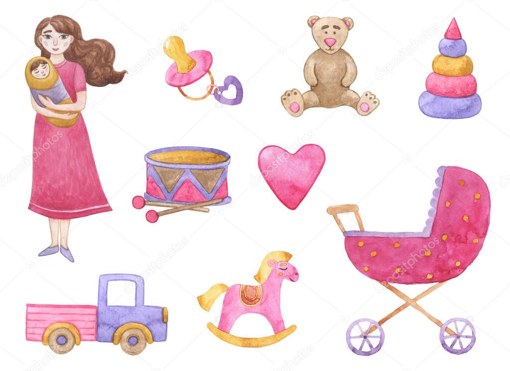Iconos de oso de peluche y cochecito